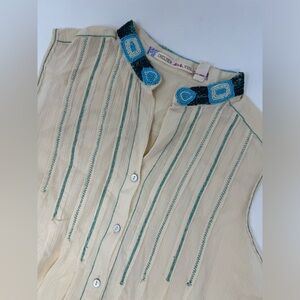 Chelsea & Violet Womens Size Large Ivory Sleeveless Beaded Gauze Cotton Top GHV6